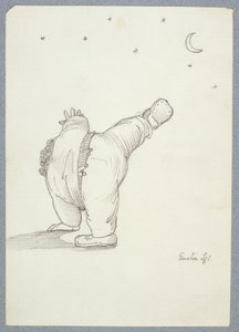 William Morris (1834-96) doet een radslag, gezien van achteren bij maan- en sterrenlicht, uit een album met tekeningen door Edward Burne Jones